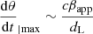 $$ \begin{aligned} \frac{\mathrm{d}\theta }{\mathrm{d}t}_{|\mathrm{max}} \sim \frac{c\beta _{\rm app}}{d_{\rm L}} \end{aligned} $$