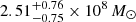 $ 2.51_{-0.75}^{+0.76}\times10^8\,M_{\odot} $