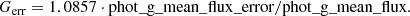 $$ \begin{aligned} G_{\text{err}} = 1.0857\cdot \mathrm{phot\_g\_mean\_flux\_error} / \mathrm{phot\_g\_mean\_flux}. \end{aligned} $$