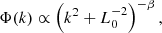 $$ \begin{aligned} \Phi (k)\propto \left(k^2+L_0^{-2}\right)^{-\beta }, \end{aligned} $$