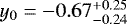 $y_0 = -0.67 ^{&#x002B;0.25}_{-0.24}$