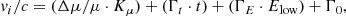 $$ \begin{aligned} { v}_i/c = (\Delta \mu /\mu \cdot K_{\mu }) + (\Gamma _{t} \cdot t) + (\Gamma _E \cdot E_{\rm low}) + \Gamma _0, \end{aligned} $$