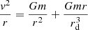 $$ \begin{aligned} \frac{{ v}^2}{r}= \frac{G m}{r^2} +\frac{Gm r}{r_{\rm d}^3} \end{aligned} $$