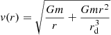 $$ \begin{aligned} { v}(r)=\sqrt{\frac{G m}{r} +\frac{Gm r^2}{r_{\rm d}^3}} \end{aligned} $$