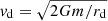 $ \mathit{v}_{\mathrm{d}} = \sqrt{2Gm/r_{\mathrm{d}}} $