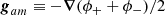 $$ \begin{aligned} \boldsymbol{g}_{am}\equiv - \boldsymbol{\nabla } (\phi _+ + \phi _-)/2 \end{aligned} $$