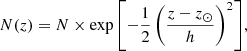 $$ \begin{aligned} N (z) = N \times \exp {\left[-\frac{1}{2}\left(\frac{z-z_{\odot }}{h}\right)^2\right]}, \end{aligned} $$