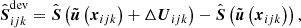 $$ \begin{aligned} \hat{\boldsymbol{S}}^\mathrm{dev}_{ijk} = \hat{\boldsymbol{S}}\left(\tilde{\boldsymbol{u}}\left({\boldsymbol{x}}_{ijk}\right)+\Delta {\boldsymbol{U}}_{ijk}\right) - \hat{\boldsymbol{S}}\left(\tilde{\boldsymbol{u}}\left({\boldsymbol{x}}_{ijk}\right)\right), \end{aligned} $$