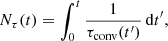 $$ \begin{aligned} N_\tau (t) = \int _{0}^{t}\frac{1}{{\tau _{\rm conv}}(t^\prime )}\,\mathrm{d}t^\prime , \end{aligned} $$