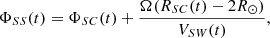 $$ \begin{aligned} \Phi _{SS}(t) = \Phi _{SC}(t) + \frac{\Omega (R_{SC}(t) - 2R_{\odot }) }{V_{SW}(t)}, \end{aligned} $$