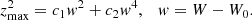 $$ \begin{aligned} z^2_{\rm max}=c_1{ w}^2+c_2 { w}^4, \quad { w}=W-W_0. \end{aligned} $$