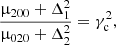 $$ \begin{aligned} \frac{\upmu _{200}+\Delta _{1}^2}{\upmu _{020}+\Delta _{2}^2}= \gamma _{\rm c}^{2} , \end{aligned} $$