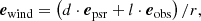 $$ \begin{aligned} {\boldsymbol{e}}_{\rm wind} = \left({d}\cdot {\boldsymbol{e}}_{\rm psr} + l\cdot {\boldsymbol{e}}_{\rm obs}\right)/r, \end{aligned} $$