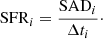 $$ \begin{aligned} \mathrm{SFR} _i = \frac{\mathrm{SAD} _i}{\Delta t_i}\cdot \end{aligned} $$