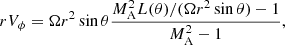 $$ \begin{aligned} r V_\phi =\Omega r^2 \sin \theta \frac{M_{\rm A}^2 L(\theta )/(\Omega r^2 \sin \theta )-1}{M_{\rm A}^2-1} ,\end{aligned} $$