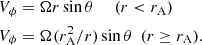 $$ \begin{aligned}&V_\phi =\Omega r \sin \theta \ \ \ \ \ (r < r_{\rm A}) \nonumber \\&V_\phi =\Omega (r_{\rm A}^2/r) \sin \theta \ \ (r\ge r_{\rm A}). \end{aligned} $$