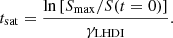 $$ \begin{aligned} t_{\rm sat}=\frac{\ln \left[ S_{\max }/S(t=0) \right] }{\gamma _{\mathrm{LHDI}}}. \end{aligned} $$