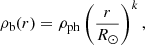$$ \begin{aligned} \rho _{\rm b} (r) = \rho _{\rm ph} \left(\frac{r}{R_\odot }\right)^{k}, \end{aligned} $$