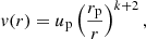$$ \begin{aligned} { v}(r) = u_{\rm p} \left(\frac{r_{\rm p}}{r} \right)^{k+2}, \end{aligned} $$