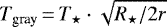 \begin{equation*}T_{\textrm{gray}}\,{=}\,T_{\star}\cdot \sqrt{R_{\star}/2r} \end{equation*}