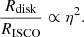 $$ \begin{aligned} \frac{R_{\rm disk}}{R_{\rm ISCO}} \propto \eta ^2. \end{aligned} $$