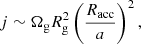 $$ \begin{aligned} j \sim \Omega _{\rm g} R_{\rm g}^{2} \left( \frac{R_{\rm acc}}{a} \right)^{2}, \end{aligned} $$