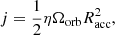 $$ \begin{aligned} j = \frac{1}{2} \eta \Omega _{\rm orb} R_{\rm acc}^2, \end{aligned} $$