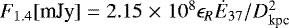 $F_{1.4}[\textrm{mJy}]=2.15\;{\times}\; 10^8 \epsilon_R \dot{E}_{37} / D_{\textrm{kpc}}^2$