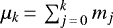 $\mu_k\,{=}\, \sum_{j\,{=}\,0}^{k}m_j$