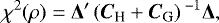 \begin{equation*}\chi^2(\rho) = \vec{\Delta}^{\prime}\left(\vec{C}_{\textrm{H}}&#x002B;\vec{C}_{\textrm{G}}\right){}^{-1}\vec{\Delta},\end{equation*}