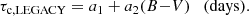 $$ \begin{aligned} \tau _{\rm c,LEGACY} = a_1 + a_2 (B{-}V) \quad \mathrm{(days)}. \end{aligned} $$