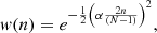 $$ \begin{aligned} w(n) = e^{-\frac{1}{2}\left(\alpha \frac{2n}{(N-1)} \right)^2}, \end{aligned} $$
