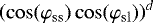 $\left(\cos(\varphi_{\mathrm{ss}}) \cos(\varphi_{\mathrm{sl}}) \right)^d$