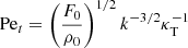 $$ \begin{aligned} \mathrm{Pe}_t=\left(\frac{F_0}{\rho _0}\right)^{1/2} k^{-3/2} \kappa _{\rm T}^{-1} \end{aligned} $$