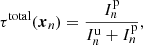 $$ \begin{aligned} \tau ^\mathrm{{total}}(\boldsymbol{x}_n) = \frac{I^\mathrm{{p}}_n}{I^\mathrm{{u}}_n + I^\mathrm{{p}}_n }, \end{aligned} $$