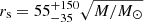 $ r_{\mathrm{s}} = 55_{-35}^{+150} \sqrt{M/M_{\odot}} $