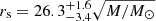 $ r_{\mathrm{s}} = 26.3_{-3.4}^{+1.6} \sqrt{M/M_{\odot}} $
