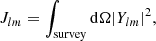 $$ \begin{aligned} J_{lm}= \int _{\rm survey}\mathrm{d}\Omega |Y_{lm}|^2, \end{aligned} $$