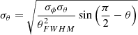 $$ \begin{aligned} \sigma _\theta = \sqrt{\frac{\sigma _\phi \sigma _\theta }{\theta ^2_{{FWHM}}}\sin {\left(\frac{\pi }{2}-\theta \right)}} \end{aligned} $$