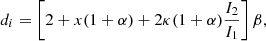 $$ \begin{aligned} d_i = \left[2+x(1+\alpha )+2\kappa (1+\alpha )\frac{I_2}{I_1}\right]\beta ,\end{aligned} $$