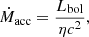 $$ \begin{aligned} \dot{M}_{\rm acc} = \frac{L_{\rm bol}}{\eta c^2}, \end{aligned} $$