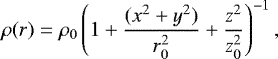 \begin{equation*} \rho(r) = \rho_{0}\left(1+\frac{(x^2+y^2)}{r_0^2}+\frac{z^2}{z_0^2}\right)^{-1},\end{equation*}