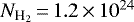 $N_{\textrm{H}_{2}}\,{=}\,1.2\,{\times}\,10^{24}$