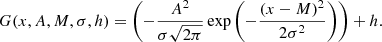 $$ \begin{aligned} G(x, A, M, \sigma , h) = \left(-\frac{A^{2} }{\sigma \sqrt{2 \pi }} \exp \left(-\frac{(x - M)^{2}}{2 \sigma ^{2}}\right)\right) + h. \end{aligned} $$