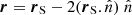 $ \boldsymbol{r} = {\boldsymbol{r}_\text{S}}- 2 ( {\boldsymbol{r}_\text{S}}. {\hat{n}}) \ {\hat{n}} $