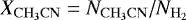 $X_{\mathrm{CH_3CN}} \;{=}\; N_{\mathrm{CH_3CN}}/ N_{\mathrm{H_2}}$