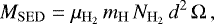 \begin{equation*}M_{\rm{SED}} = \mu_{\mathrm{H_2}}\,m_{\rm{H}}\,N_{\mathrm{H_2}}\,d^{2}\,\Omega\,, \end{equation*}