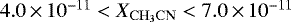 $4.0\,{\times}\,10^{-11}<X_{\mathrm{CH_3CN}}<7.0\,{\times}\,10^{-11}$