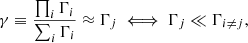 $$ \begin{aligned} \gamma \equiv \frac{\prod _{i}\Gamma _{i}}{\sum _{i}\Gamma _{i}}\approx \Gamma _{j} \iff \Gamma _{j} \ll \Gamma _{i\ne j}, \end{aligned} $$