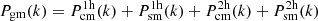 $ P_{\mathrm{gm}}(k) = P^{\mathrm{1h}}_{\mathrm{cm}}(k) + P^{\mathrm{1h}}_{\mathrm{sm}}(k) + P^{\mathrm{2h}}_{\mathrm{cm}}(k) + P^{\mathrm{2h}}_{\mathrm{sm}}(k) $
